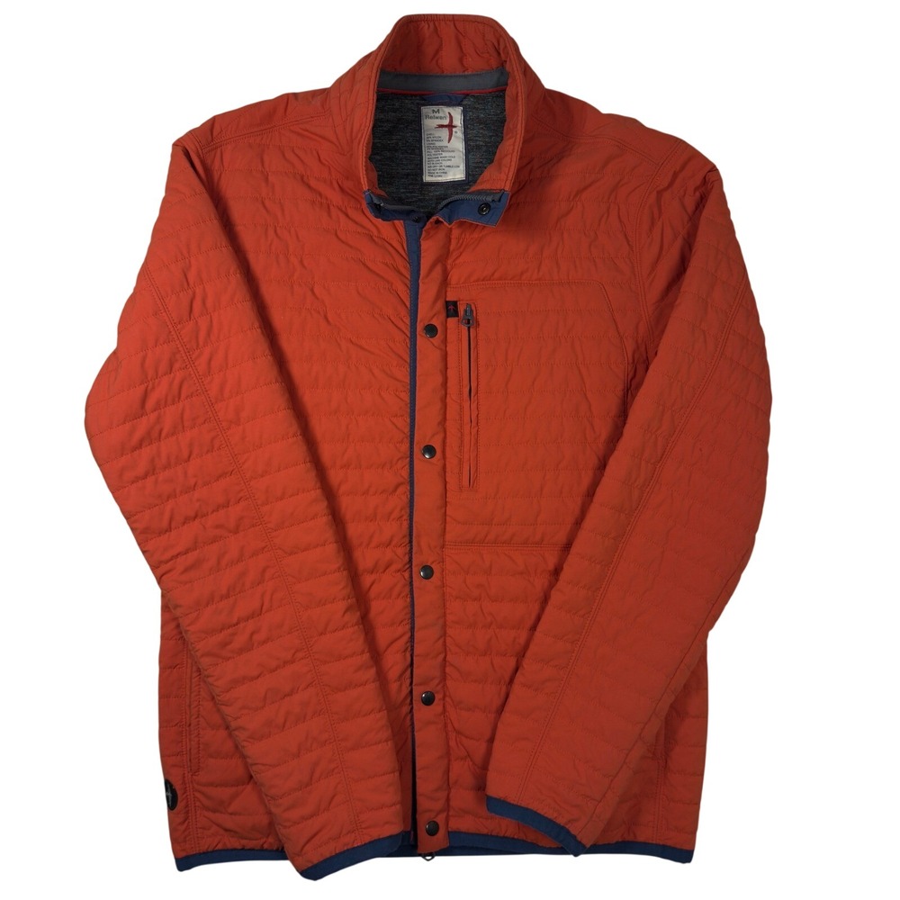 Relwen Windjammer Jacket Mens Size M Orange Excellent Quilted Puffer Zip Snap